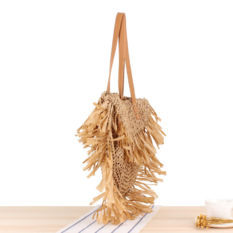 Semicircle Tassel Shoulder Straw Bag Panicle Paper Woven Bag