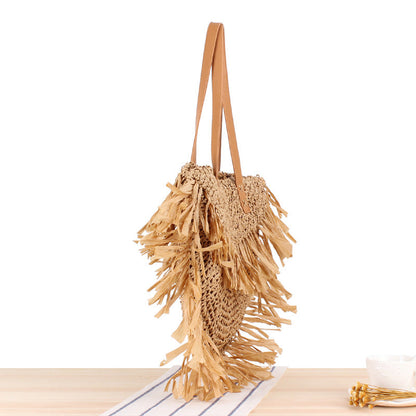 Semicircle Tassel Shoulder Straw Bag Panicle Paper Woven Bag