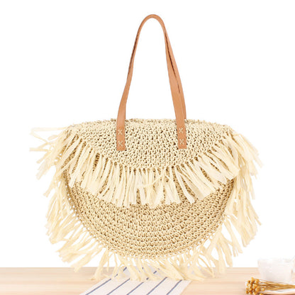 Semicircle Tassel Shoulder Straw Bag Panicle Paper Woven Bag