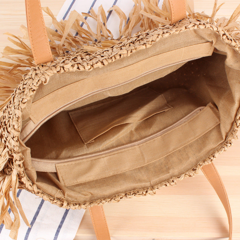 Semicircle Tassel Shoulder Straw Bag Panicle Paper Woven Bag