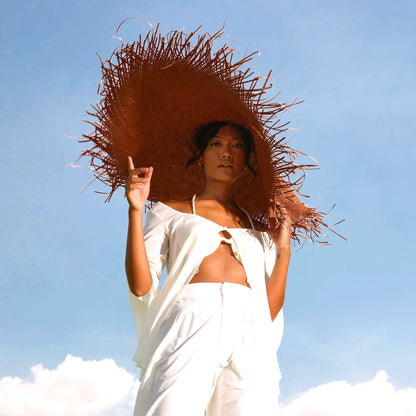 Woven Straw Hat in Burnt Caramel