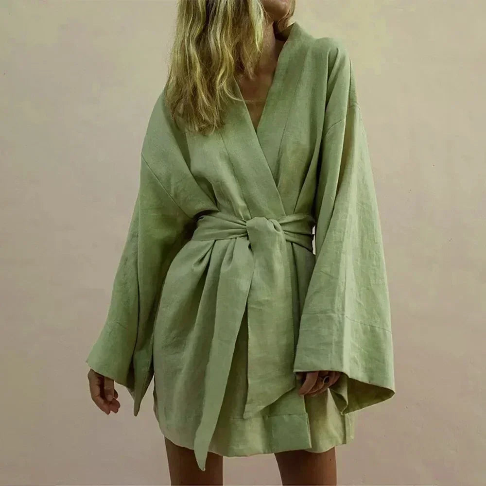 Women's V-Neck Kimono Cardigan Mini Dress