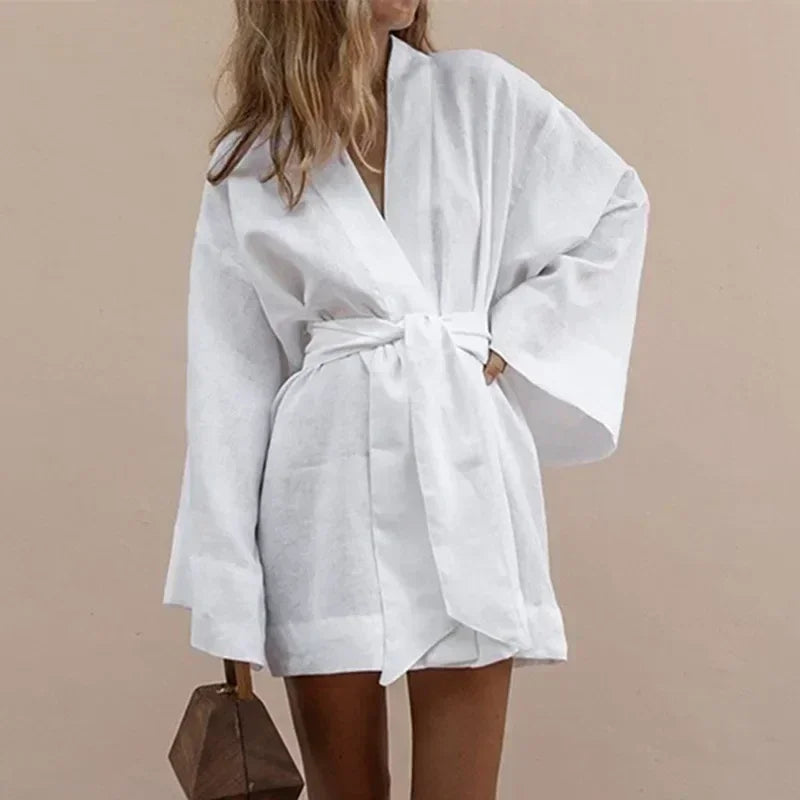 Women's V-Neck Kimono Cardigan Mini Dress