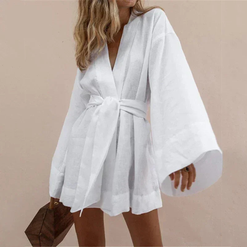 Women's V-Neck Kimono Cardigan Mini Dress