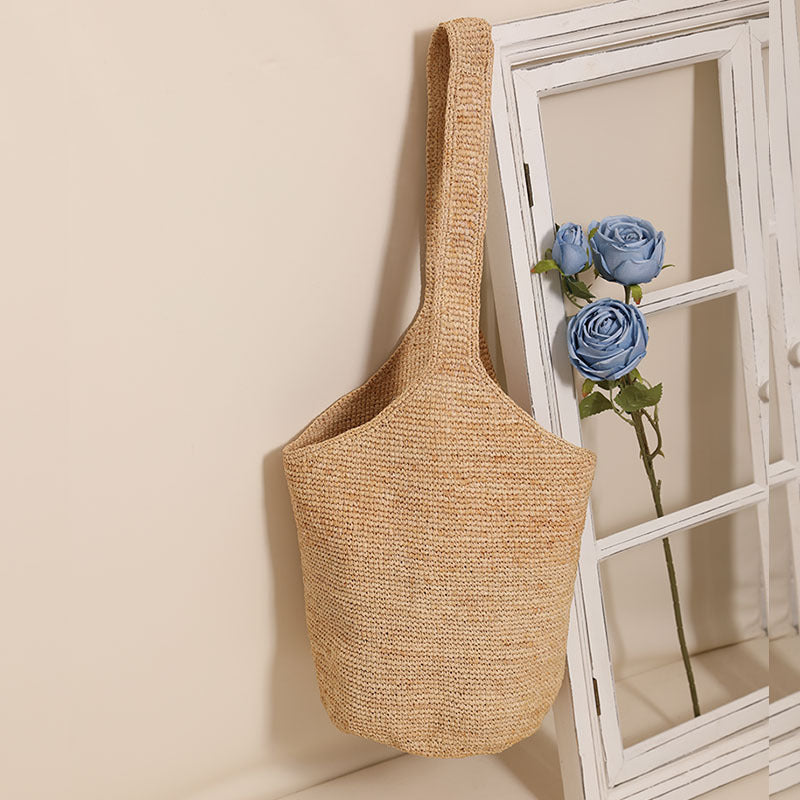 Large Capacity Shoulder Straw Bag Bucket