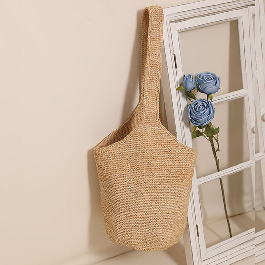 Large Capacity Shoulder Straw Bag Bucket