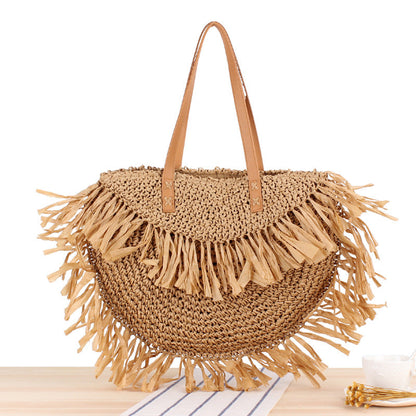 Semicircle Tassel Shoulder Straw Bag Panicle Paper Woven Bag