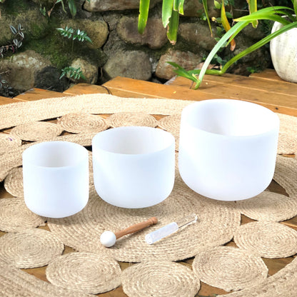 Set of 3 White Sound Therapy Bowls in Beige Case Dispatch