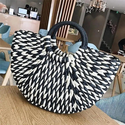 Wicker Straw Half Round Bag