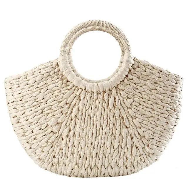 Wicker Straw Half Round Bag