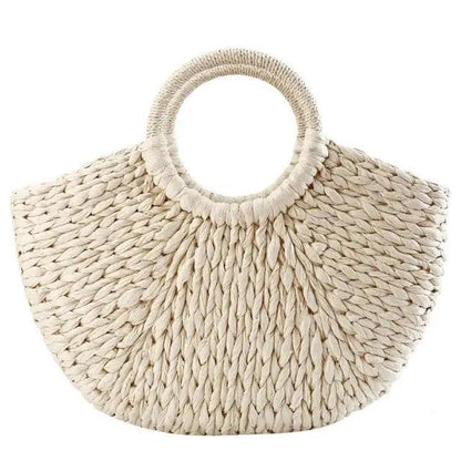 Wicker Straw Half Round Bag