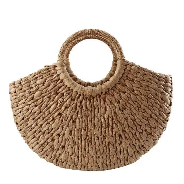 Wicker Straw Half Round Bag