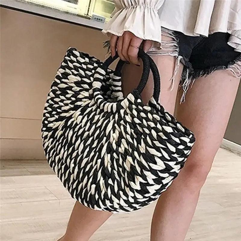 Wicker Straw Half Round Bag