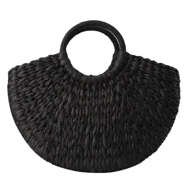 Wicker Straw Half Round Bag