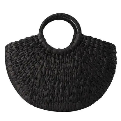 Wicker Straw Half Round Bag