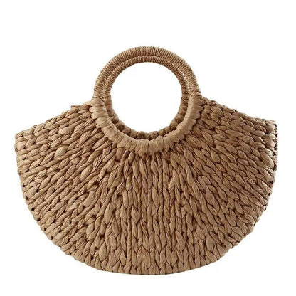 Wicker Straw Half Round Bag