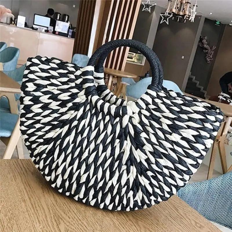 Wicker Straw Half Round Bag