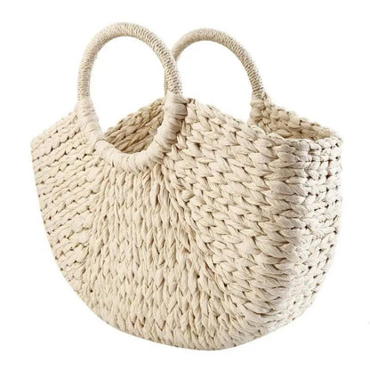 Wicker Straw Half Round Bag