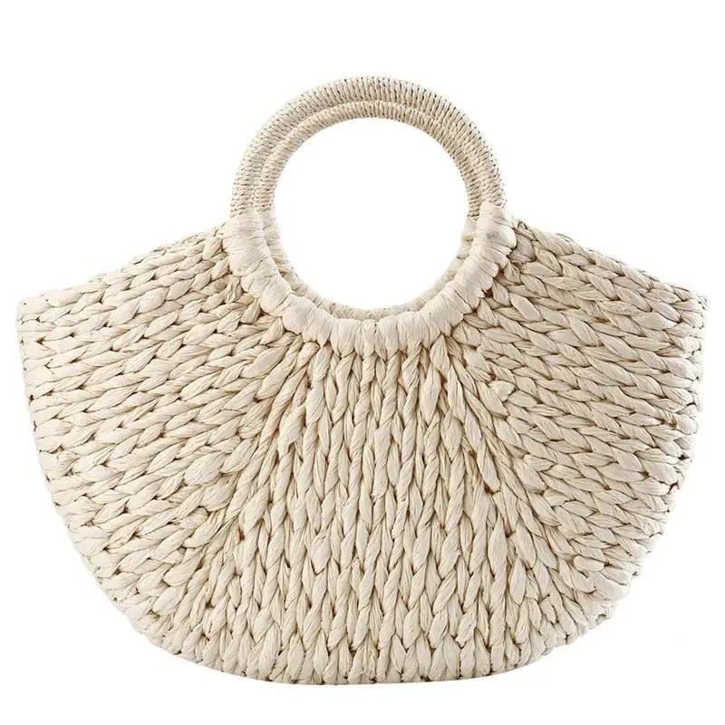 Wicker Straw Half Round Bag