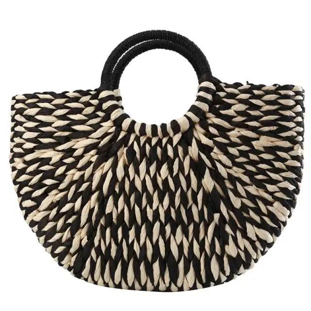 Wicker Straw Half Round Bag