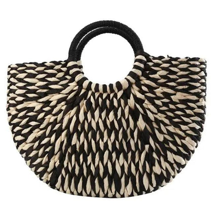 Wicker Straw Half Round Bag