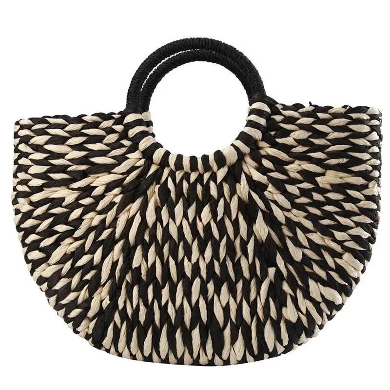 Wicker Straw Half Round Bag