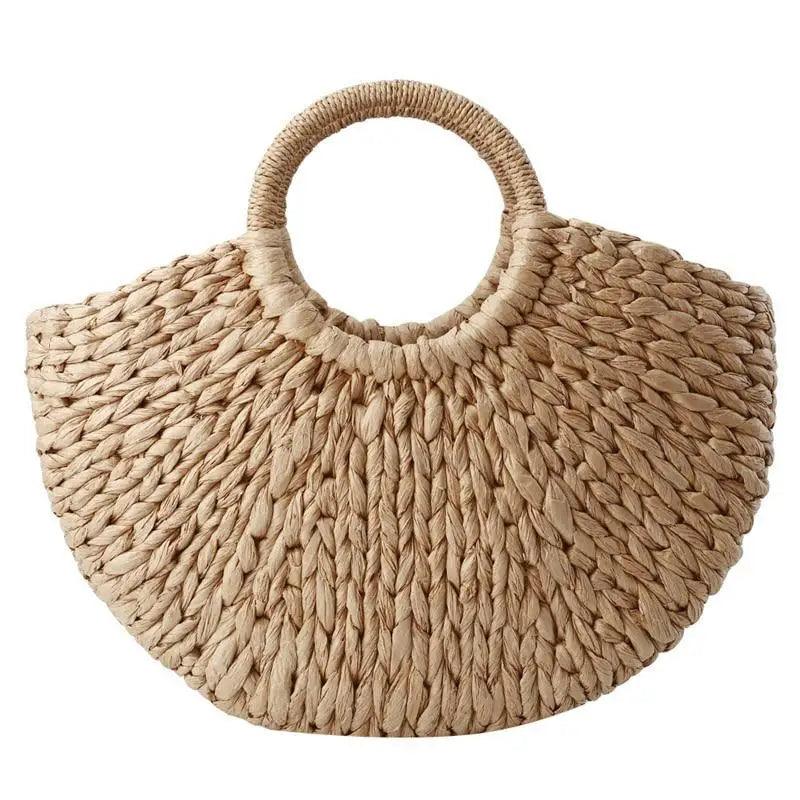 Wicker Straw Half Round Bag