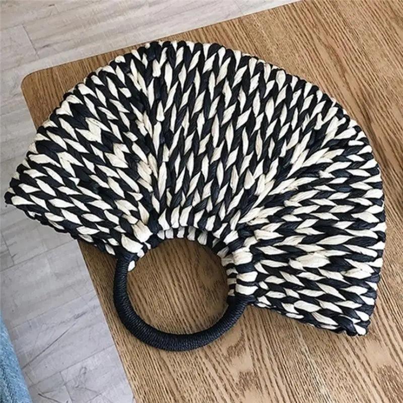 Wicker Straw Half Round Bag